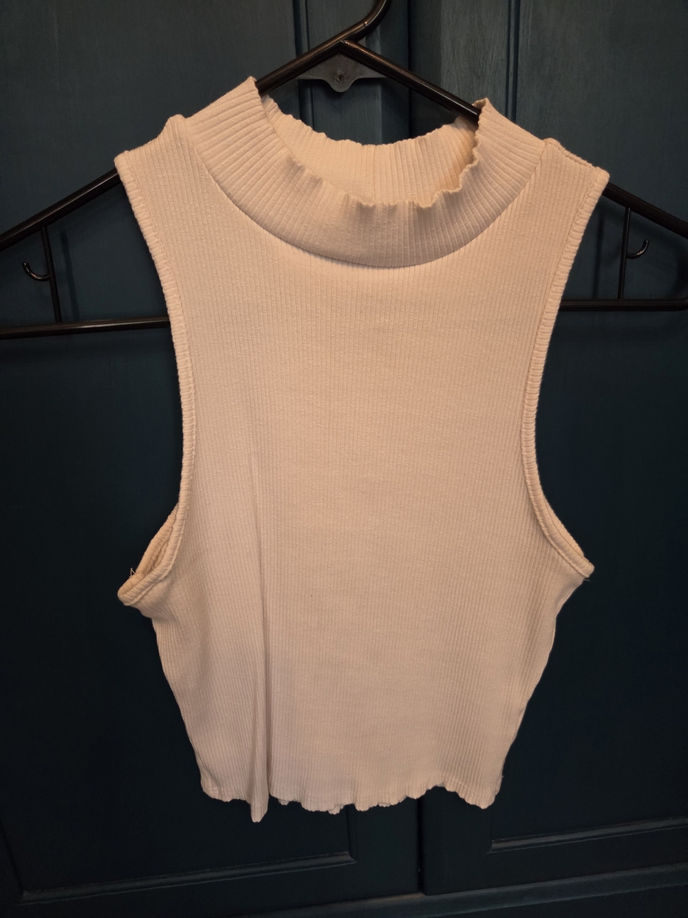 Shinestar Ribbed Mock Neck Crop Tank - Cream